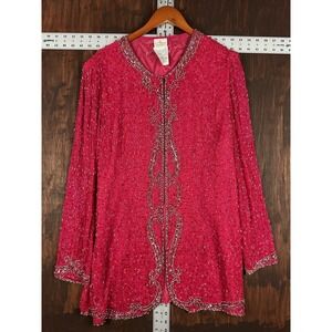 Alice Design Pleasant Top Shirt Sequins Sprinkles Red Pink Womens Large Vintage